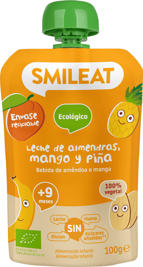 SMILEAT ORGANIC Pouch Leche Almendra, Mango, Piña (100g)